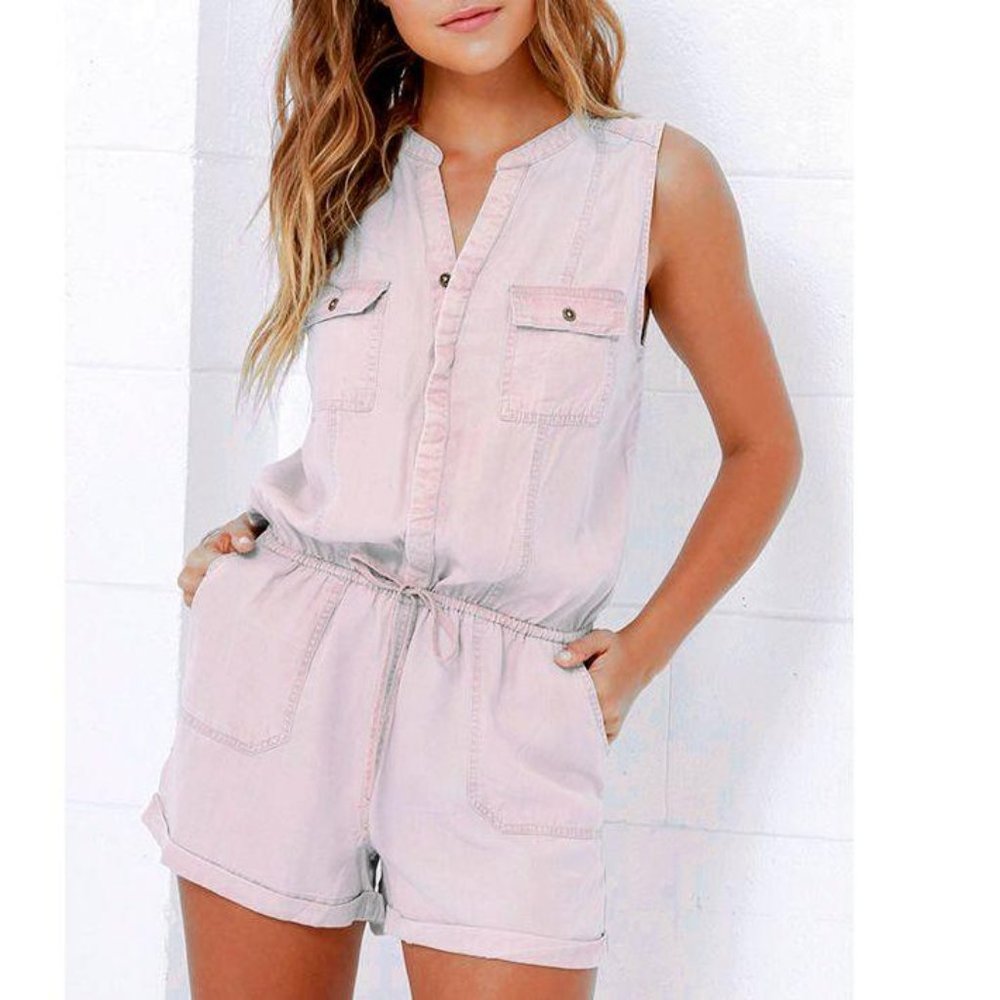 Lulus On The Road Elysian Romper Belt Pockets M